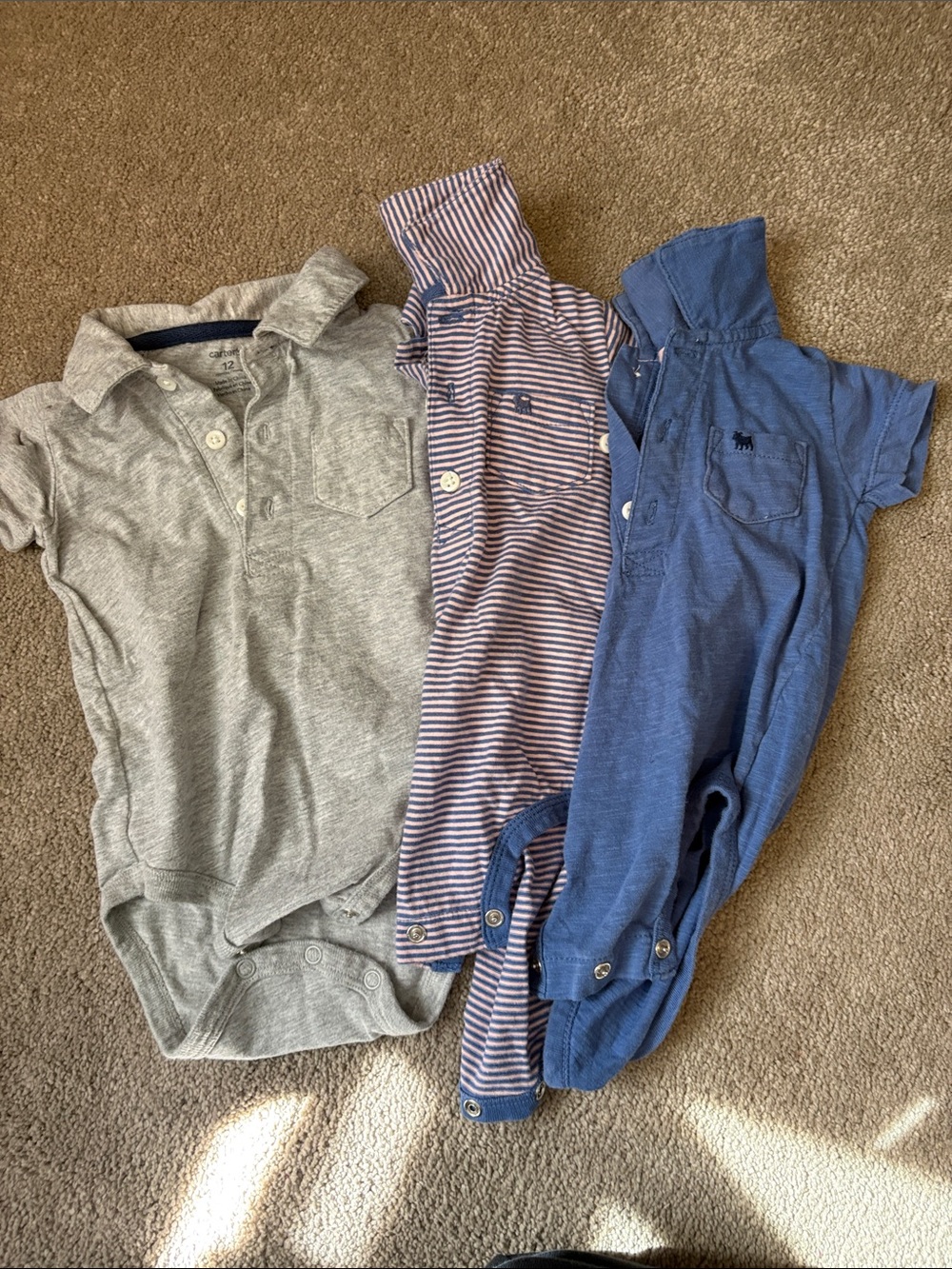 Carter's Blue, Gray and Stripe Polo Rompers Set